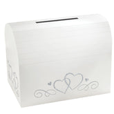 White Card Holder Box with Silver Glitter Hearts